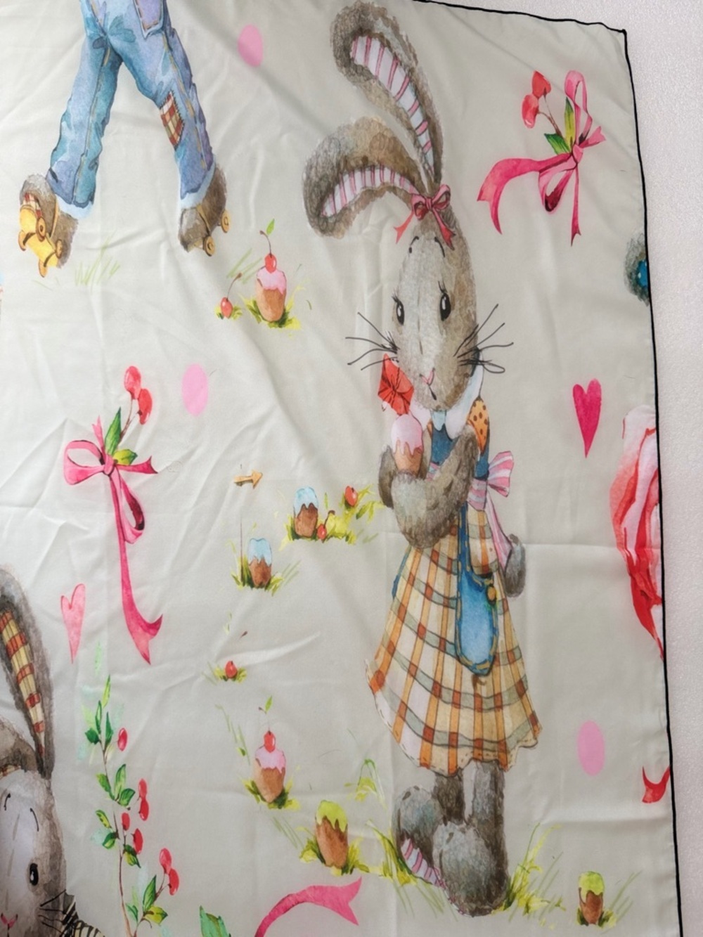 Watercolor Bunny Scarf Storybook Rabbit Long Luxury Wrap Rare Whimsical - Picture 4 of 8
